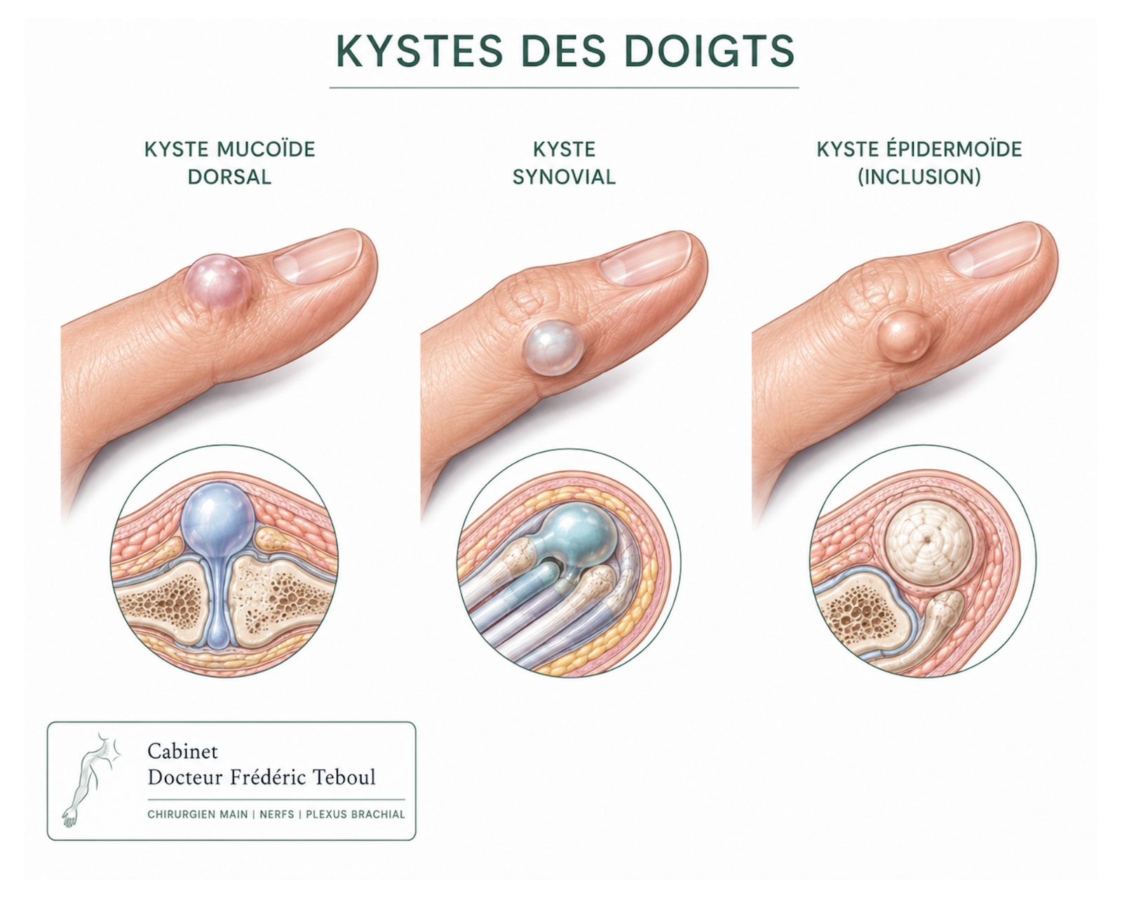 Kystes des doigts : kyste mucoïde dorsal, kyste synovial et kyste épidermoïde — Dr Frédéric Teboul, chirurgien spécialiste de la main à Paris